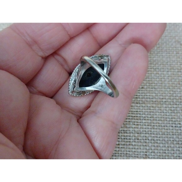 Vintage Onyx Diamond Filigree Ring 10k White Gold Size 7.75 - Picture 10 of 12